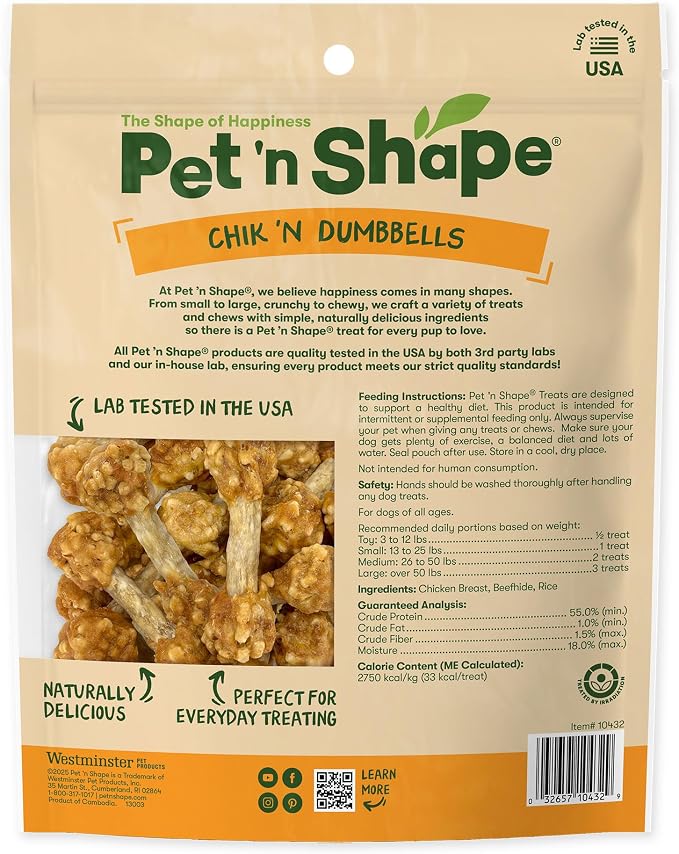 Pet 'n Shape Chik 'N Rice Dumbbells - All Natural Dog Treats, Chicken, 32 oz