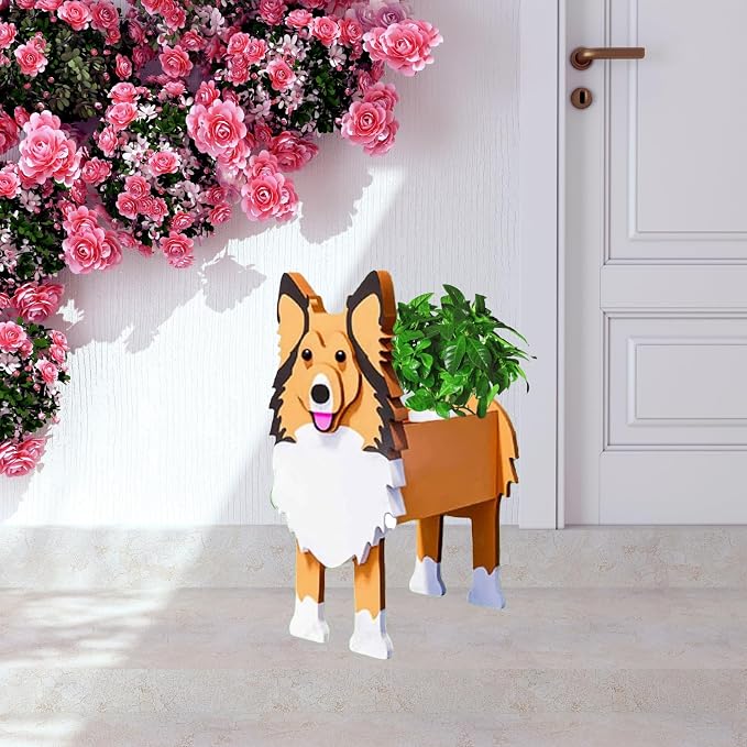 Sheltie Dog Planter Pots, Animal Shaped Flower Pot