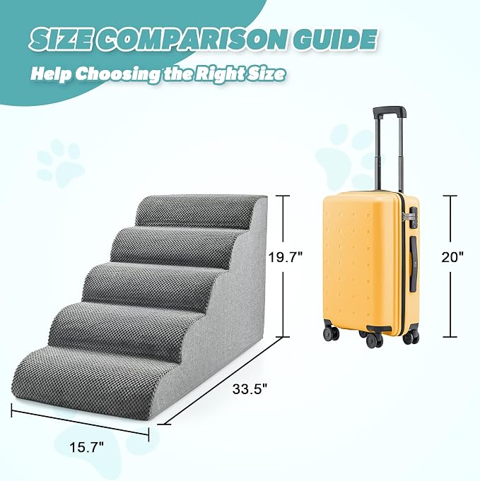IFNOW Dog Stairs for Small Medium Dogs and Cats 19.7" H, 5-Step Studry Dog Steps for Bed, Couch, High Density Foam Pet Stairs for Dogs to Get on Bed, Non-Slip Balanced Curved Indoor Pet Ramp, Grey