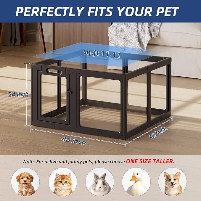 Clear Acrylic Dog Playpen Indoor, Puppy Cat Small Pet Play Pen, Pet Cat Playpen for Rabbits, Dog Fence Crate Kennel Whelping Cage (Black, 8 Panel)