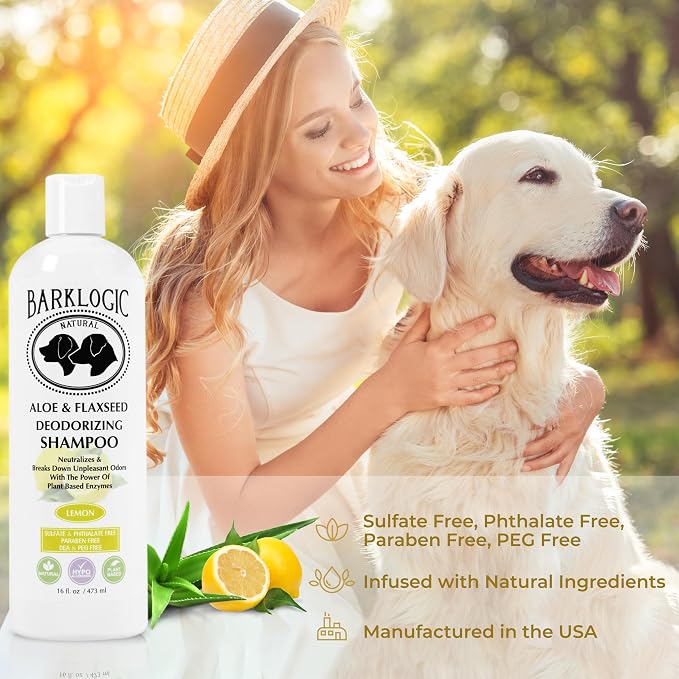 BarkLogic Dog & Puppy Deodorizing Shampoo, 16oz, Lemon, Made in USA