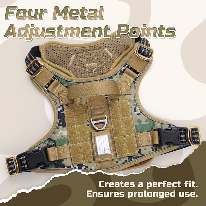 rabbitgoo Tactical Dog Harness for Medium, No Pull Military Service Vest | Molle & Handle, Heavy Duty, Adjustable, Reflective Straps, Easy Control for Training Walking, Brown camo, Medium
