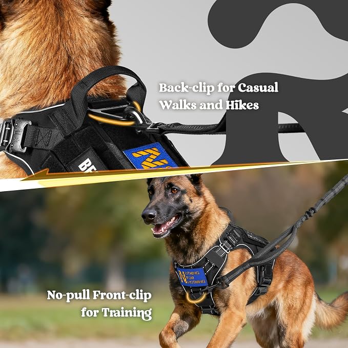 rabbitgoo Tactical Dog Harness for Large, Heavy Duty Military No Pull Vest | Sturdy Metal Buckles, 5 Adjustments, Molle System, Powerful Pullers for Training, Hunting, Outdoor, Black Reflex, Large