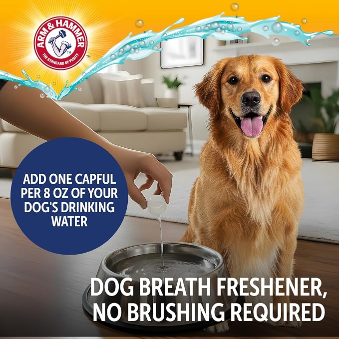 Arm & Hammer Complete Care Dog Dental Water Additive, 35 Fl Oz | Baking soda enhanced, tartar control, freshens breath, odorless and flavorless, no brushing required