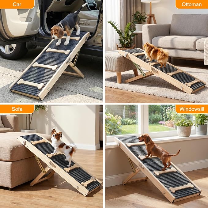 VavoPaw Upgraded Dog Ramp for Couch, 7 Adjustable Height from 2.4"-18.5", Portable Pet Steps with Non-Slip Pad, Foldable Dog Ramps for Small Dogs, Pet Ramp for Couch Sofa Stairs
