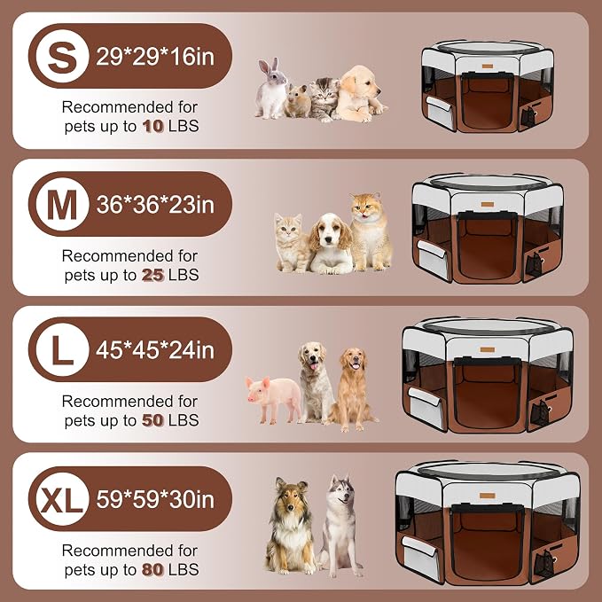 Portable Foldable Dog Playpen - Pet Tent, Brown