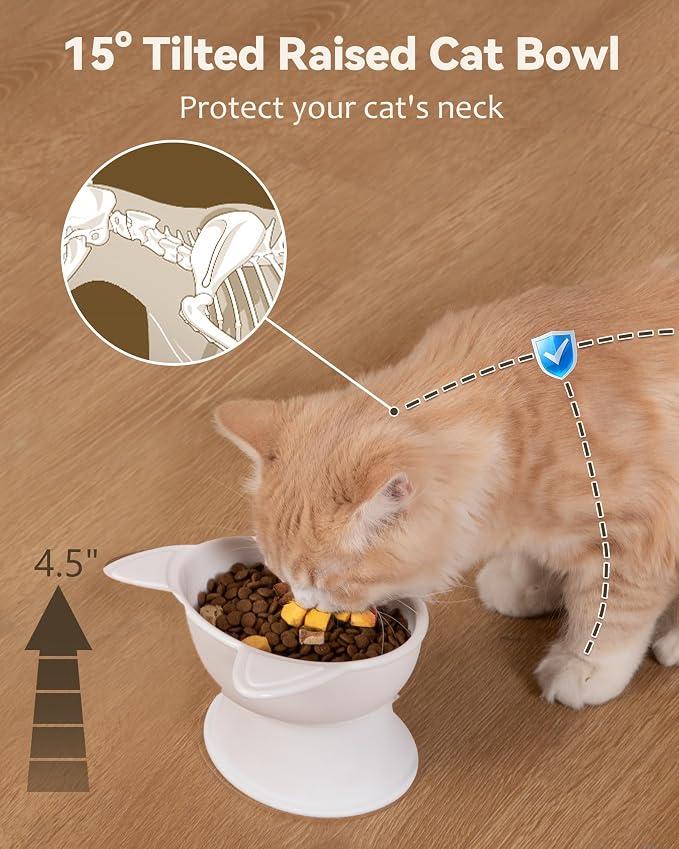 MateeyLife Elevated Cat Bowls, 2P Raised Food and Water Bowl Set for Indoor Cats & Small Dogs, Whisker Fatigue Cat Bowl, Anti Vomit Feeding Pet Bowls, 6 oz Each, Dishwasher Safe - White & Grey