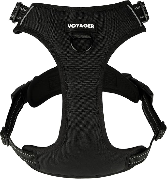 Voyager Dual Attachment No Pull Harness - Black, Medium | 20 - 25" in Chest, No Pull Dog Harness, Fully Adjustable, 3M Reflective Technology, Front & Back D-Rings, Walking & Training