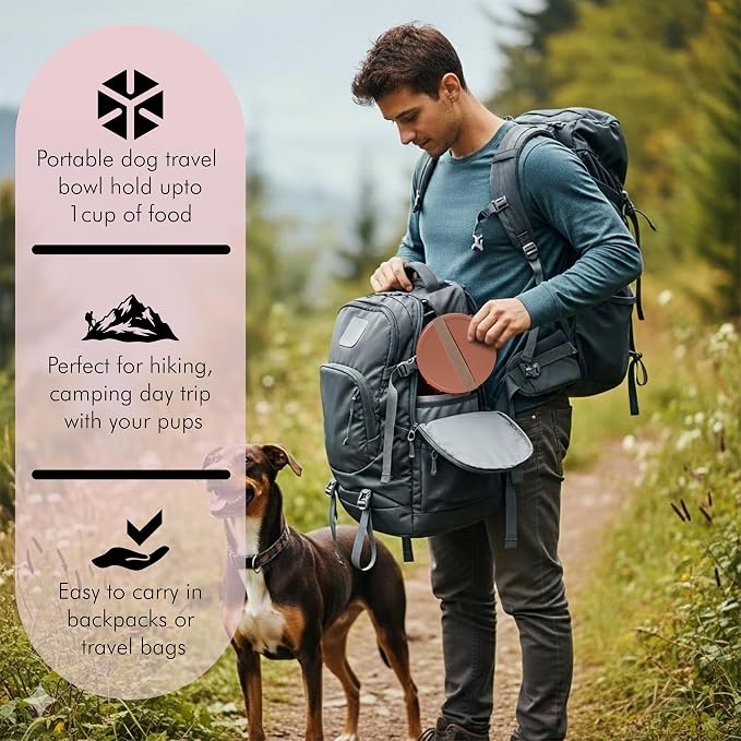 Barkin' Trails Travel Dog Bowl, Portable Outdoor Water, Mocha