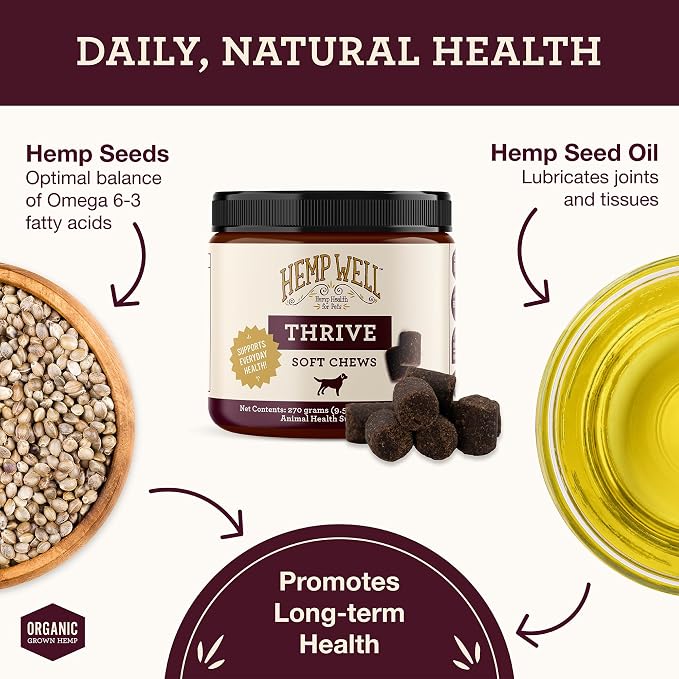 Hemp Well Thrive Chews for Dogs, Organic Hemp, Everyday Omegas, Skin Coat Support