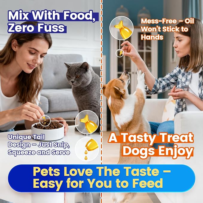Fish Oil Pet Up to 97% Omega 3, 600 mg Omega 3 Per Soft Gel, Dog Fish Oil Supplement ≥95% EPA and DHA, Promotes Skin, Coat, Joint, and Immune Health, 100 Capsules