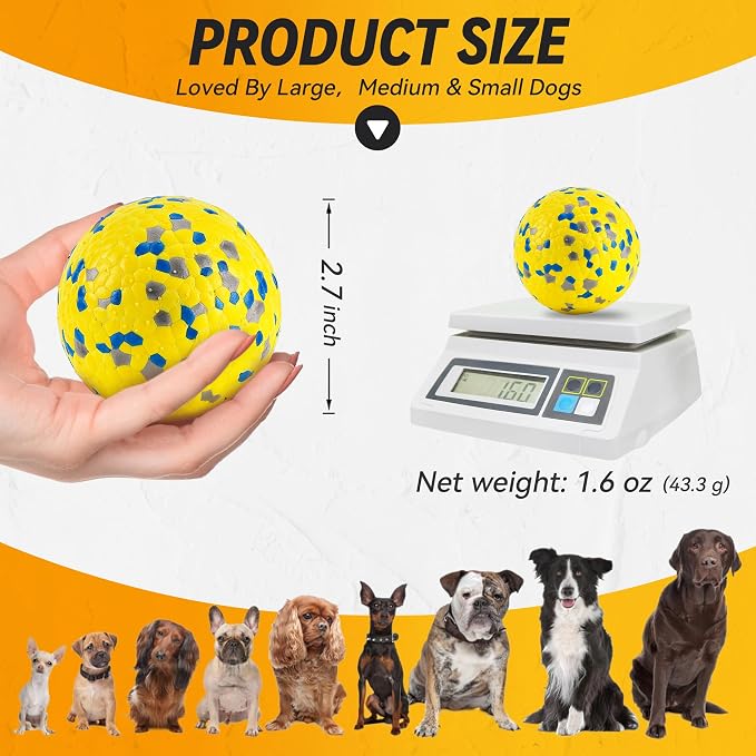 FUSOTO 4Pcs Dog Balls, Tennis Balls for Dog, Yellow | Balls for Dog Aggressive Chewers, for Large Medium Small Puppy, Training Catch&Fetch, Water Floats Toys, Yellow