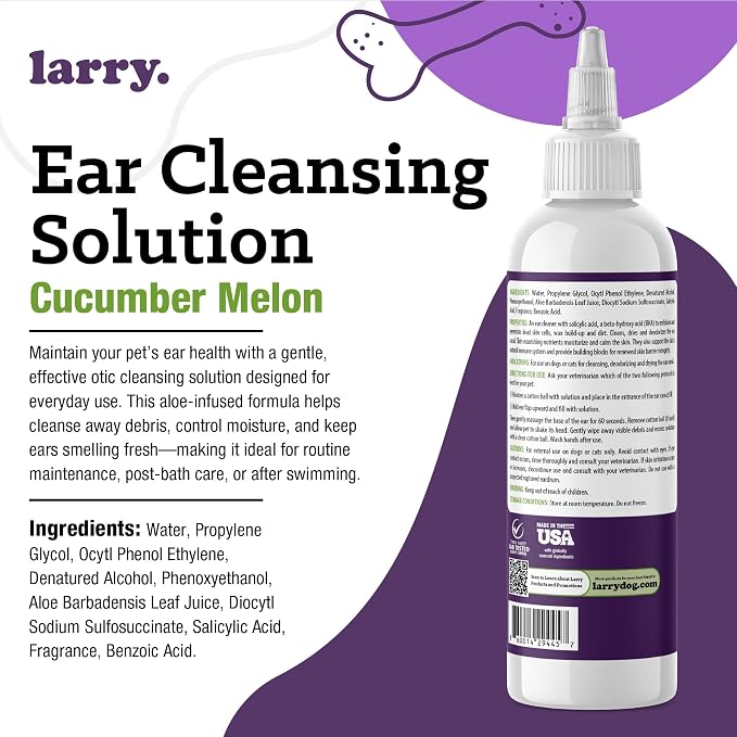 Larry Dog Ear Cleaner Solution, Cucumber Melon, 8 fl oz