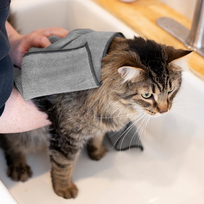 Ritz Premium Embroidered Microfiber Pet Towel (3-Pack), 18" x 28", Highly Absorbent, Fast-Drying, Long-Lasting, Super Soft 80% Polyester and 20% Polyamide Pet Cloth, Grey