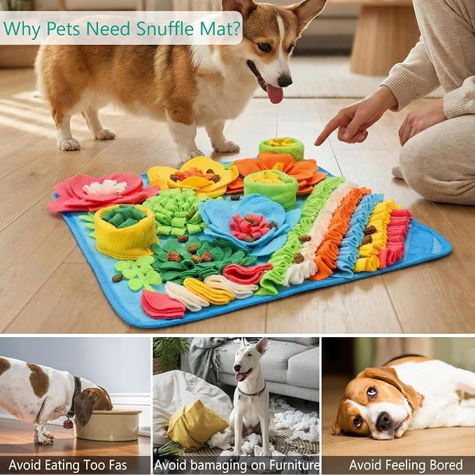 ORIA Snuffle Mat for Dogs, 15.4'' x 15.4'' Slow Feeder Mat for Boredom, Mental Stimulation, Anxiety Relief, Interactive Dog Puzzle Toy & Foraging Mat for Small Dogs, Puppies, Cats, Rabbits