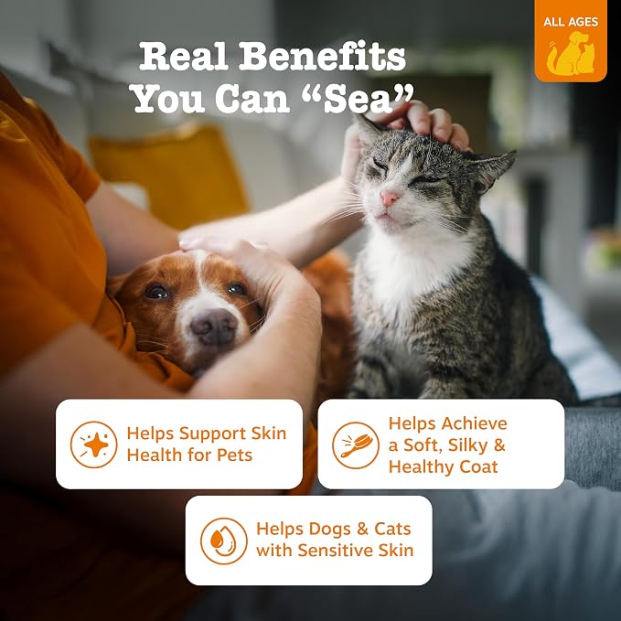 Zesty Paws Wild Alaskan Omega-3 Blend Pollock + Salmon Oil for Dogs and Cats- Skin and Coat Support, Omega 3 Supplement for Pets, 32oz (Pack of 2)
