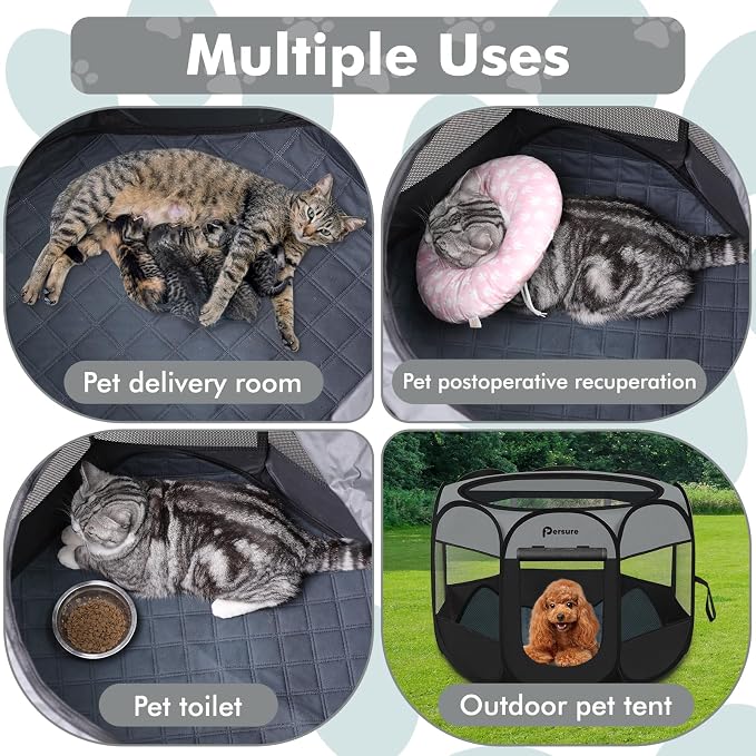 Dog Cat Playpen Indoor Outdoor for Puppy Pet Dogs Cat Recovery After Surgery, Dog Tent Crates Cage Indoor/Outdoor, Portable Pop Up Kennel with Carrying Case for Travel (Dark Grey with Pad, Small)