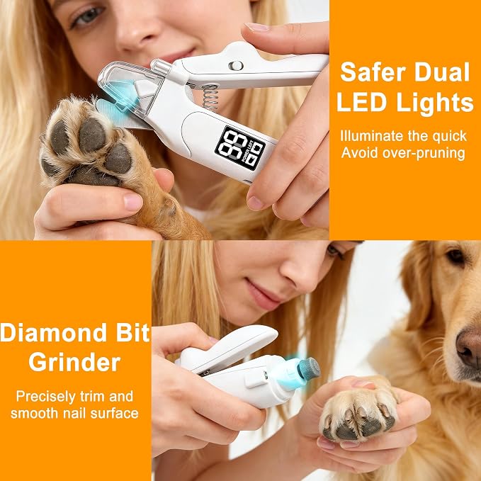 3-in-1 Pet Nail Clipper & Grinder with LED Lights, 2 Speed Modes