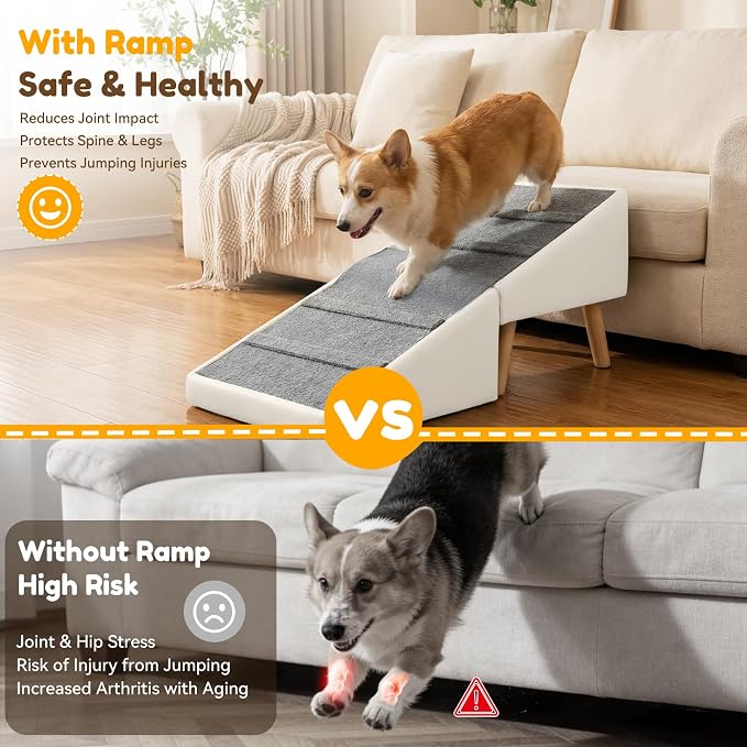 Dog Ramp for Small Dogs, 15.7" H 3-in-1 18.5" Extra Wide Foldable Ottoman & Hidden Storage Design Dog Stairs for Couch Sofa, Non-Slip Pet Steps for Puppy Senior Injured Dogs (White)