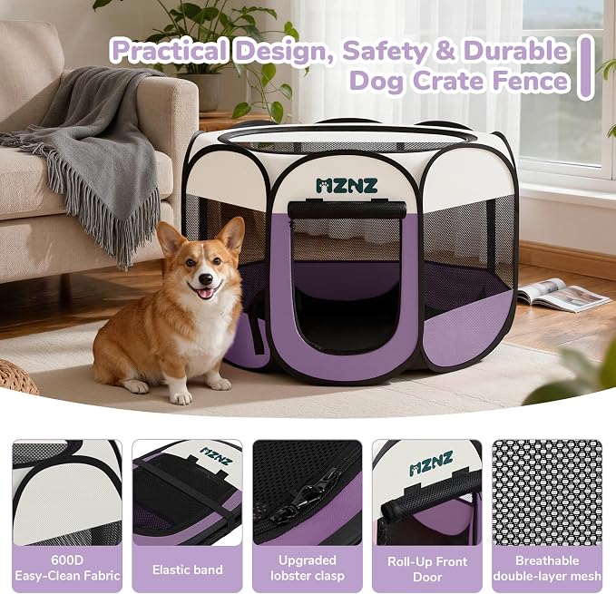 Dog Cat Playpen, Portable Puppy Pet Crate Indoors for Small/Medium Dogs Cats Rabbits, Foldable Dog Cage Enclosure for Outdoor, Pop Up Dogs Tent Kennel with Carrying Case, Purple