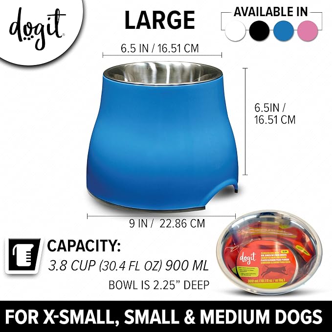Dogit Elevated Dog Bowl, Stainless Steel Dog Food and Water Bowl for Large Dogs, Blue, 73751