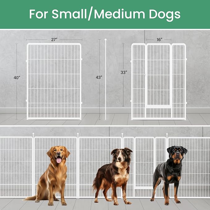 HealSmart Dog Playpen, 40in 16 Panels, White