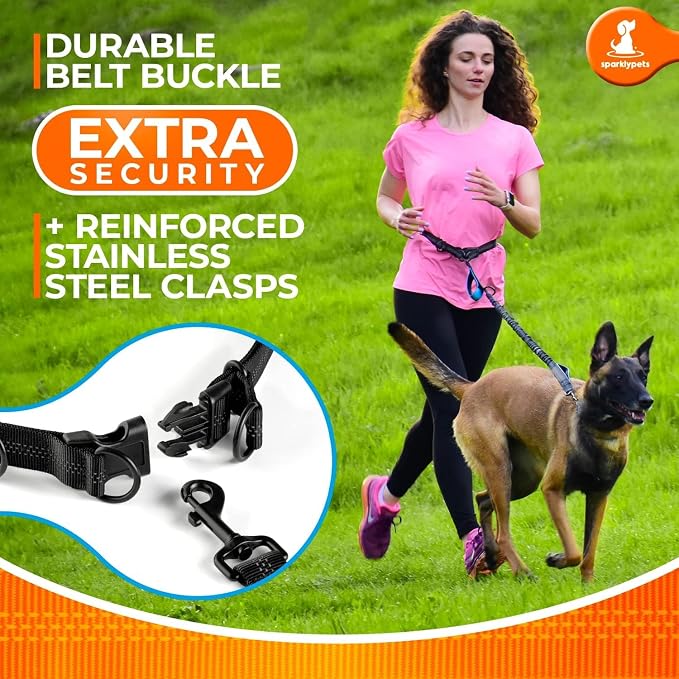 SparklyPets - Hands Free Dog Leash with Reflective Stitches - Waist Leash for Male Dog Walking, Hiking, Training, Jogging, Canicross, Running - Medium & Large Dogs, Gradient Blue