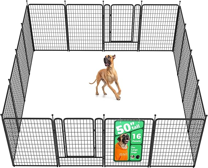 FXW Rollick Unleashed Dog Playpen, 50in, 16 Panels, Large, Black