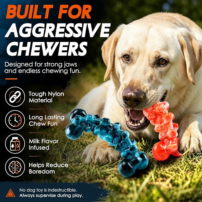 WOWBALA Dog Toys for Aggressive Chewers,Indestructible Dog Chew Toy | Tough Nylon, Not Easy to Bite Break, Long Lasting Fun, Teeth Cleaning for Medium & Large Dogs,2 Pack