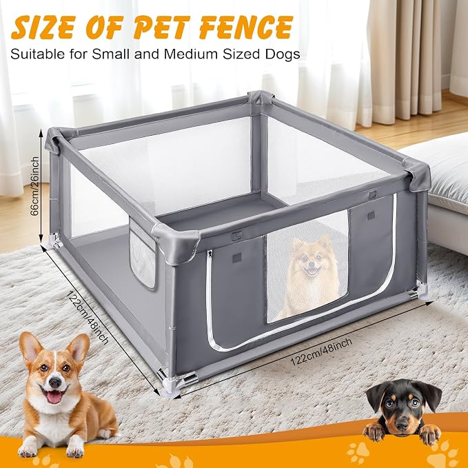 48x48x26 Inch Dog Playpen for Puppies and Small Dogs, Foldable Portable Indoor Pet Fence with Gate,Dog Play Enclosure