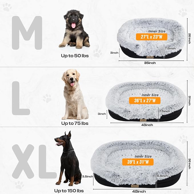 Fluffy Orthopedic Calming Plush Sofa Bed for Dogs &amp; Cats - Small &amp; Medium, 35in, Gray