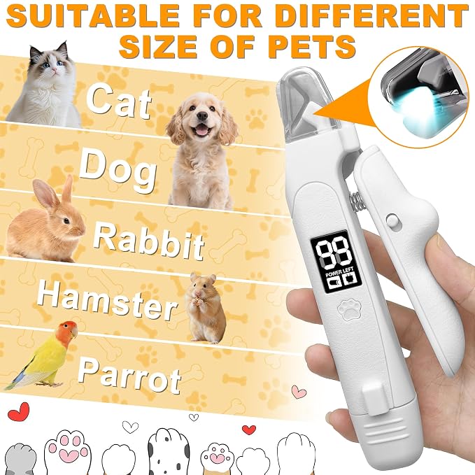 3-in-1 Pet Nail Clipper & Grinder with LED Lights, 2 Speed Modes