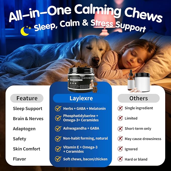 Dog Melatonin Soft Chews, Bacon, 90-Pack, 90 Count