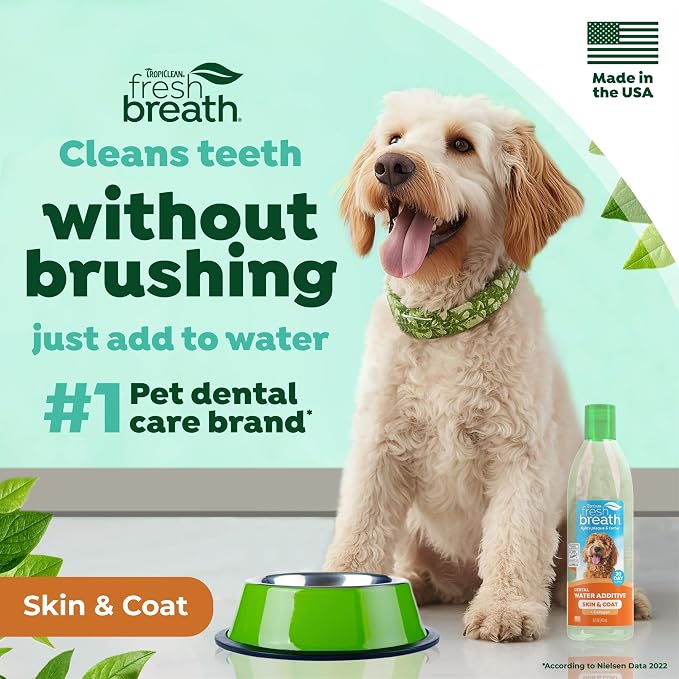 TropiClean Fresh Breath Water Additive for Skin Health Support, 16oz