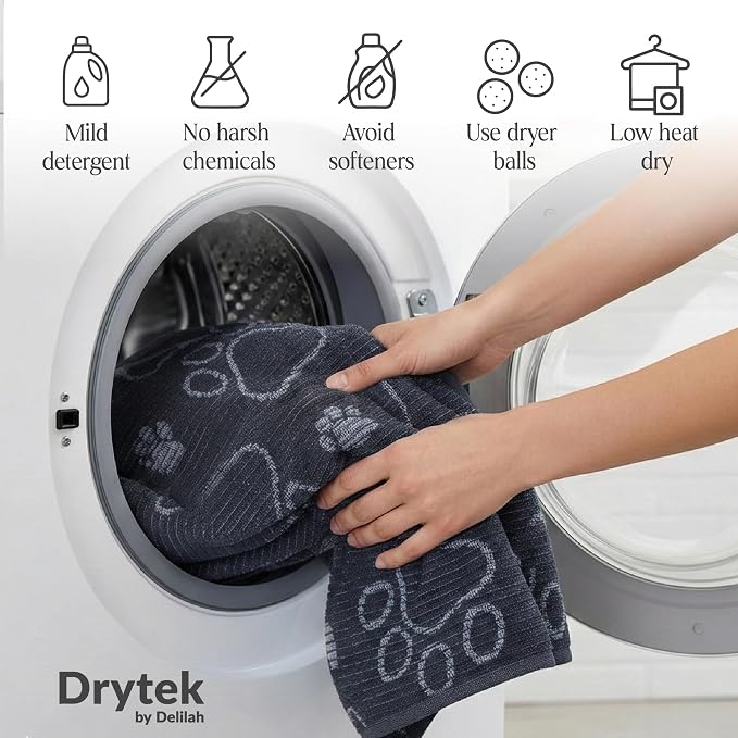 Delilah Home Drytek Dog Towel - Quick-Dry Pet Towel for Large Dogs, Ultra Absorbent & Odor-Resistant - Lightweight Sand-Resistant for Outdoor Bath, Grooming Supplies, Beach & Travel - 30x54 in - Black