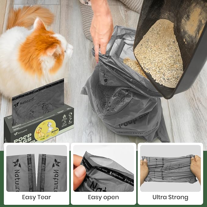 Compostable Dog Poop Bags-300 Bags 1Rolls, Poop Bags for Dogs Made of Cornstarch, Lavender Scented, Ideal for Backyard or Home and Cat Litter Disposal