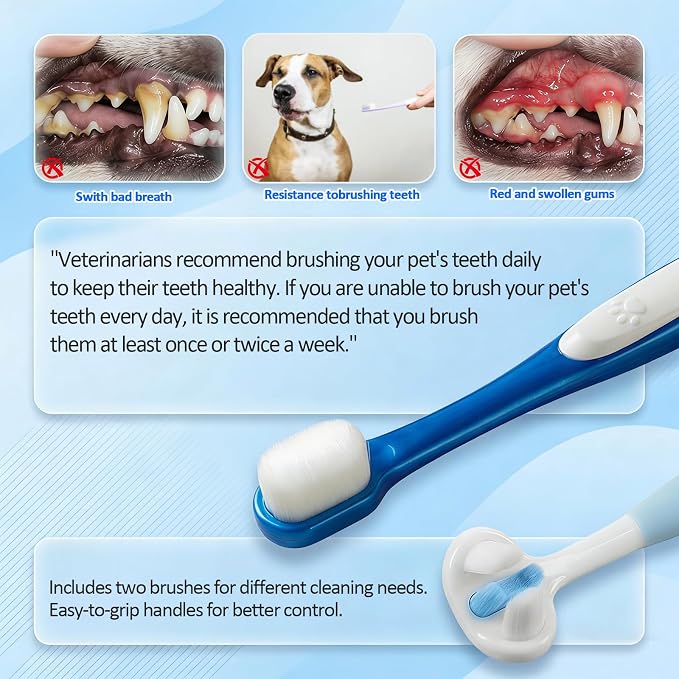 Dog Toothbrush Set that Makes Brushing Easy | Finger Toothbrush & Long-Handle Brush for Dogs & Cats | BPA-Free Silicone Bristles | Pet Dental Care & Teeth Cleaning