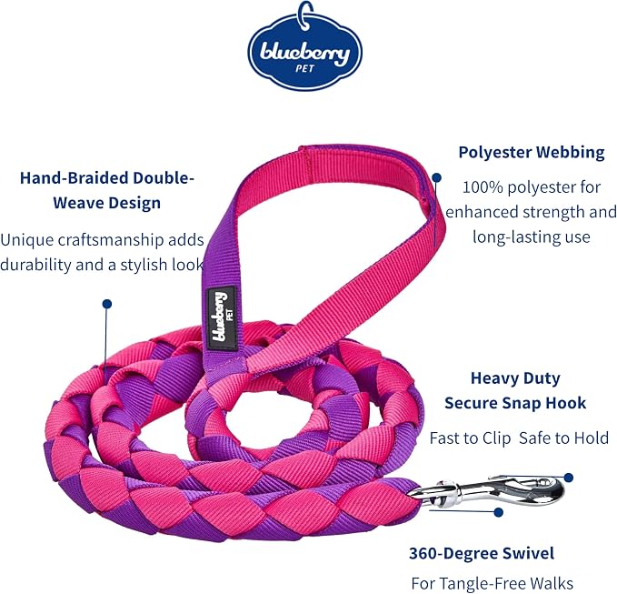 Blueberry Pet Iconic Double-Weave Handmade Dog Rope Leash, Cerise and Dark Purple, 4 ft, Strong Leashes for Dogs