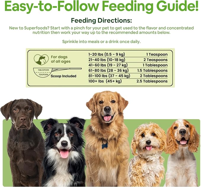 Superfood Supplement for Dogs (12 oz) Organic Human-Grade Ingredients, Vitamins, Minerals, Antioxidants and Fibre Rich for Optimal Digestion, Shiny Coat and Better Health (3 Pack)