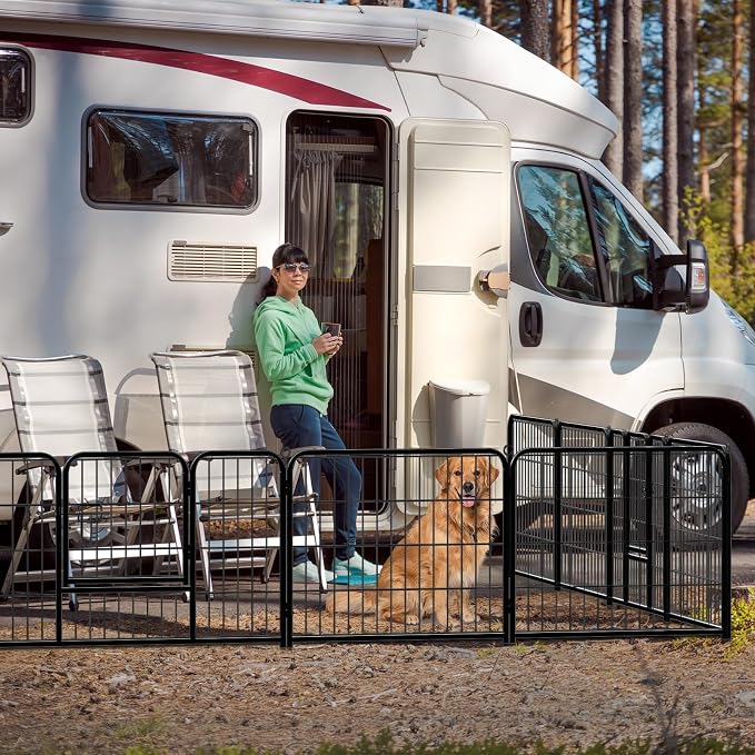 DUMOS Dog Playpen Indoor/Outdoor, Metal, 40in, 8 Panels, Foldable with Door