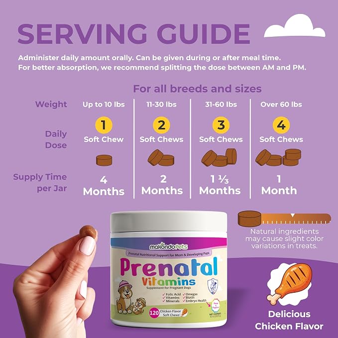 Dog Prenatal Vitamins, 120 Soft Chews Multivitamin, Mom & Puppy Vitamins