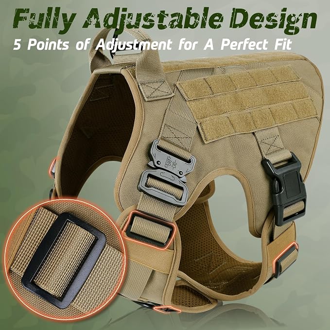 rabbitgoo Tactical Dog Harness X-Large, Heavy Duty Military No Pull Vest | Sturdy Metal Buckles, 5 Adjustments, Molle System, Powerful Pullers for Training, Hunting, Outdoor, Brown, X-Large