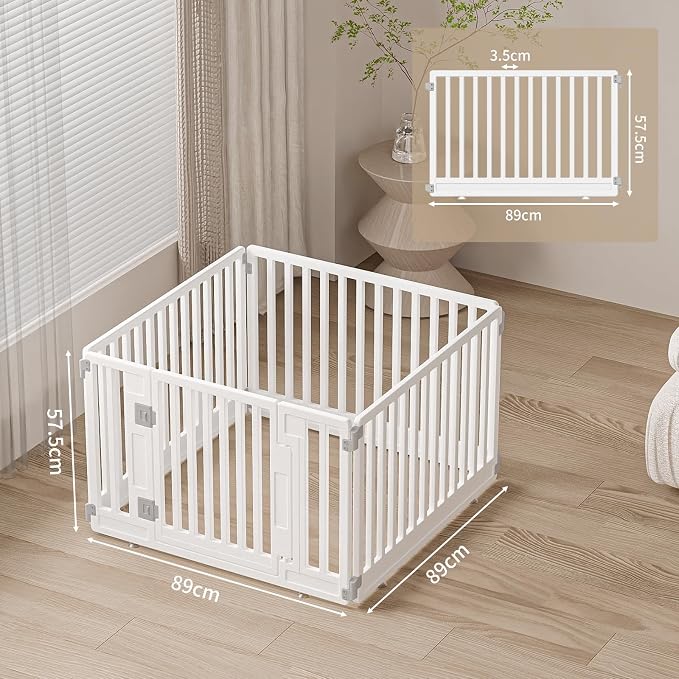 Pet Playpen Foldable Gate for Dogs Heavy Plastic Puppy Exercise Pen with Door Portable Indoor Outdoor Small Pets Fence Puppies Folding Cage 4 Panels Medium Animals House Supplies (PPW-WHITE04, White)