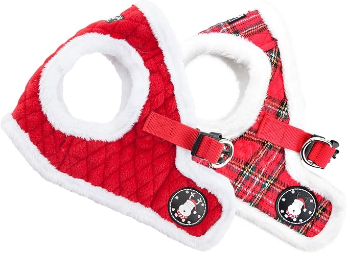 Puppia Blitzen Vest Dog Harness Step-in Warm Winter Christmas Holiday Harness for Small and Medium Dog, Checkered Red, X-Large