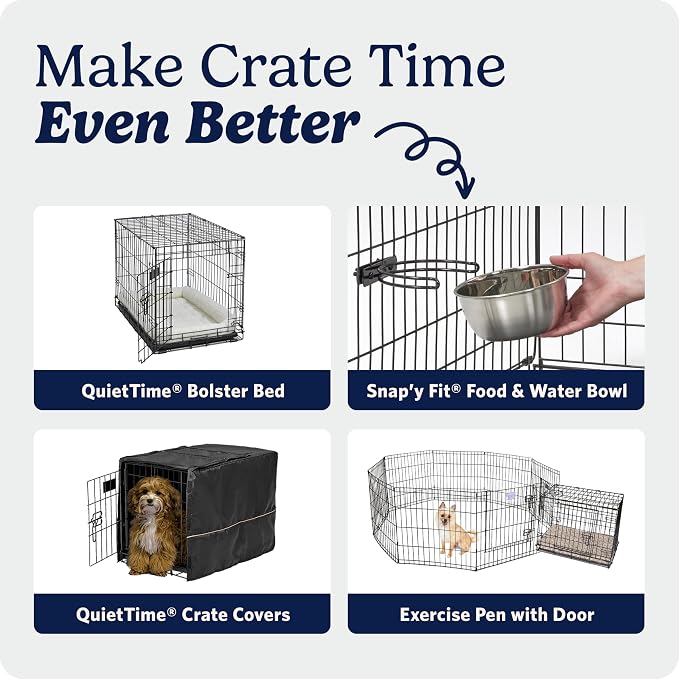 MidWest Homes for Pets 30-Inch iCrate for Medium Breeds, 21-40 lbs, Double Door Folding Dog Crate with Divider Panel, Leak-Proof Tray & Secure Latches, Portable, Durable & Easy to Assemble