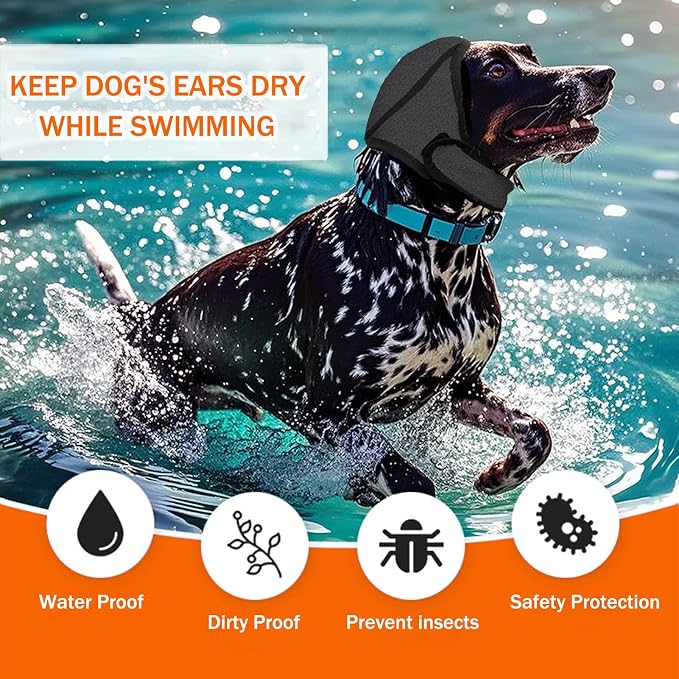 SEIS Calming Dog Ears Cover, Swimming Waterproof Pet Ear Caps, Large Dog Shower Cap for Ear Protection for Bath for Grooming (Gray, L (Head Circumference 18"-24"))