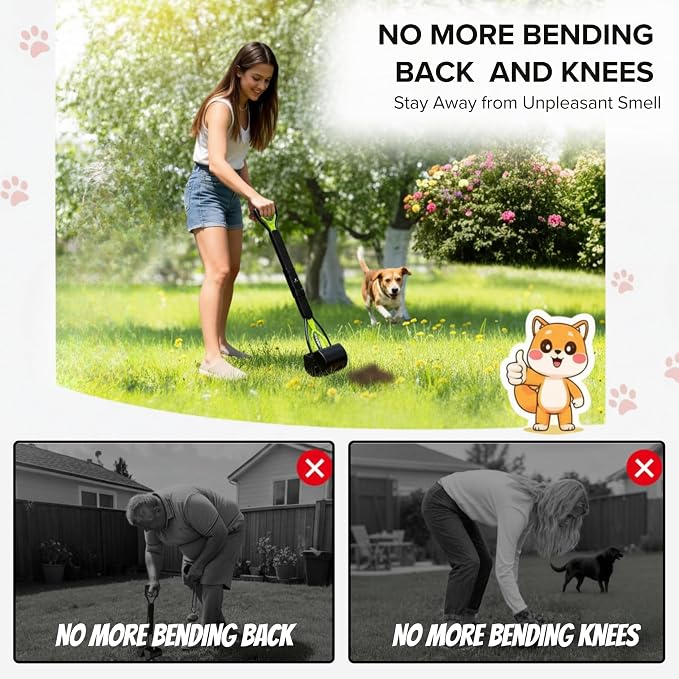 SHAZORY Pooper Scooper for Dogs & Cats – Long Handle, Heavy-Duty Design with Bag Dispenser, Poop Scooper for Large Dogs, Dog Poop Scoop for Yard, Portable for Pet Parents & Dog Walkers (32")