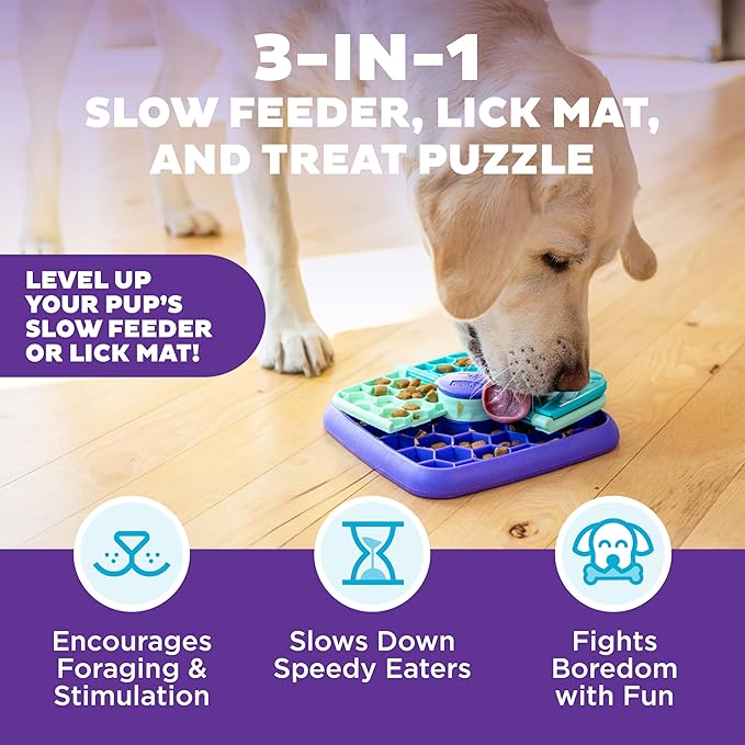 Outward Hound by Nina Ottosson Lick N’ Flip 3-in-1 Interactive Dog Puzzle Toy, Lick Mat & Slow Feeder – Calming Enrichment for Small & Medium Dogs, Holds 1 Cup of Wet of Dry Food, 7.4 in x 7.4 in