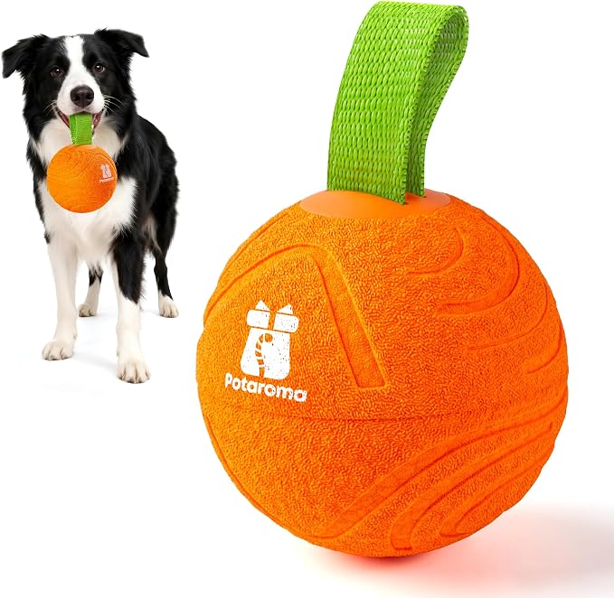 Potaroma Dog Ball with Rope Handle, Motion Activated Bouncing E-TPU Toy | Type-C Fast Charging, 3 Speed Modes, Gentle on Teeth, Medium & Large Breeds 35 lbs Up, Not for Aggressive Chewers, 3.2 Inches