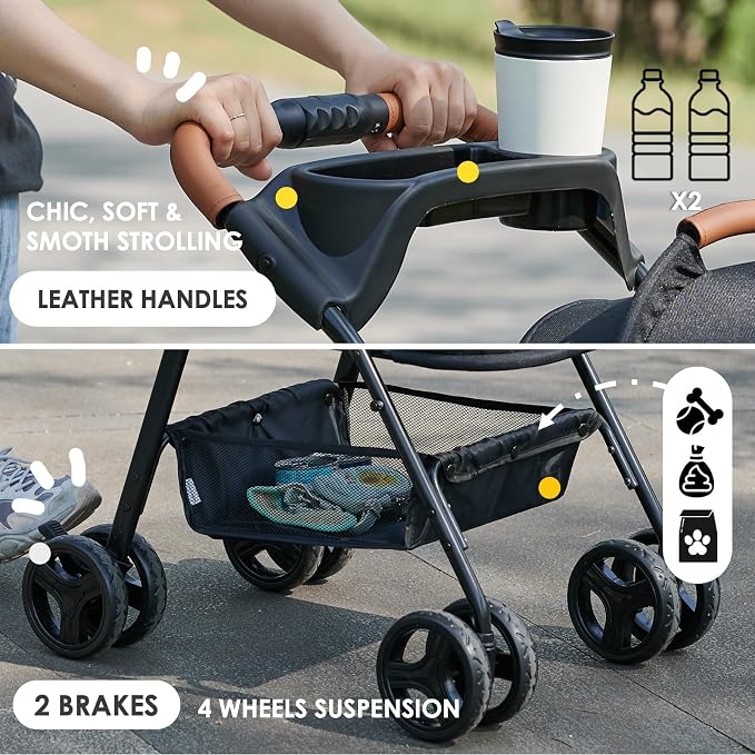 Zoosky 3-in-1 Foldable Pet Stroller - Front Door &amp; Rear Pocket